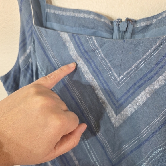 Women’s Anthropologie Blue Striped Linen Cotton Blend Boho Jumpsuit Size 12 - Picture 11 of 12